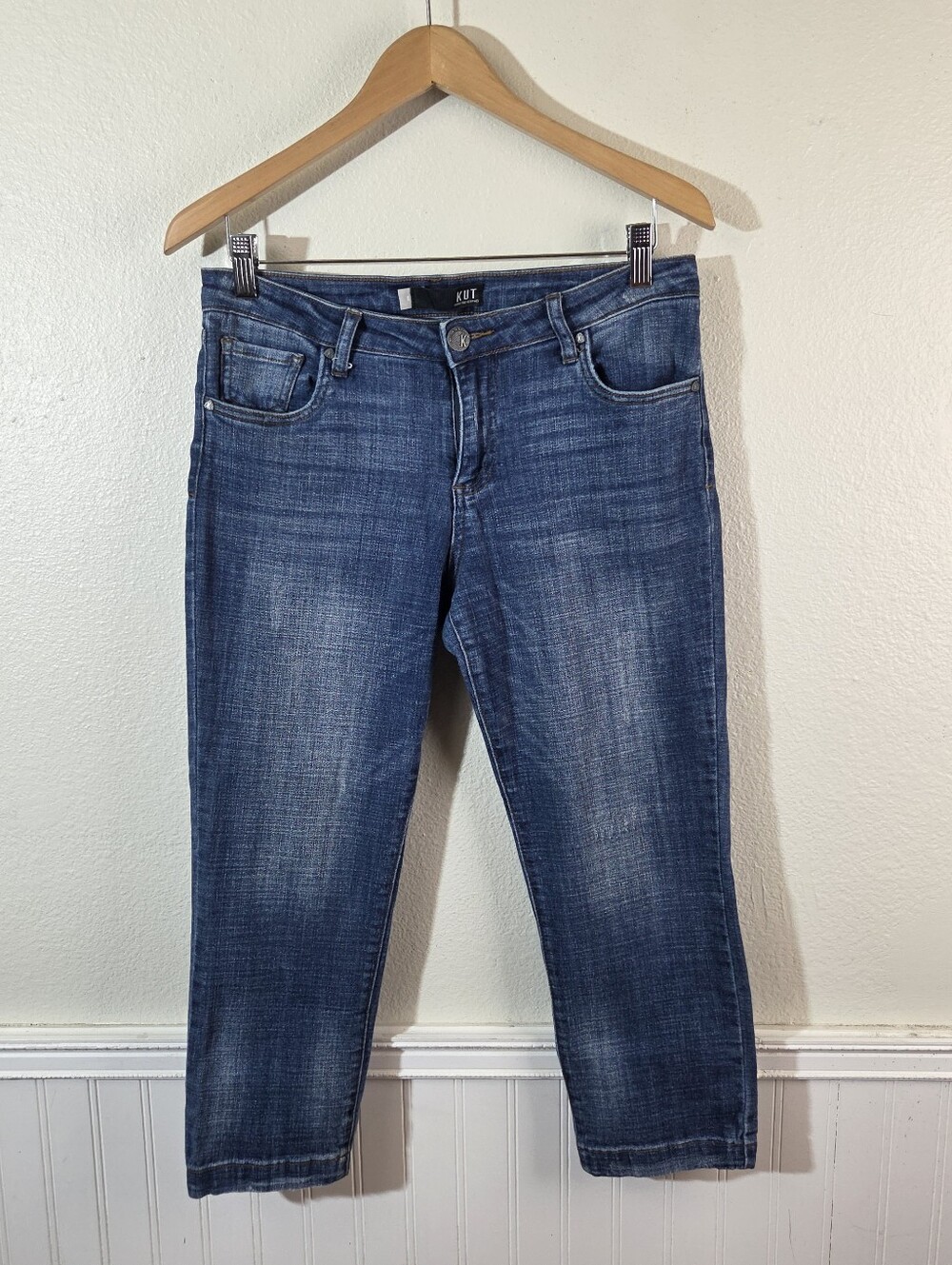 Kut From The Kloth Lauren Crop Straight Leg Jeans Womens 8 Blue Stretch Denim